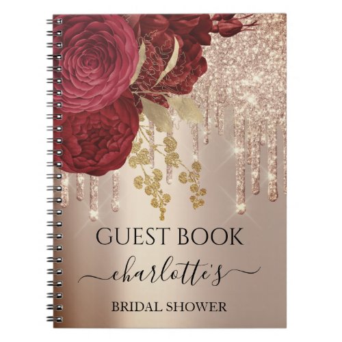 Guest Book Bridal Shower Rose Gold Red Drips