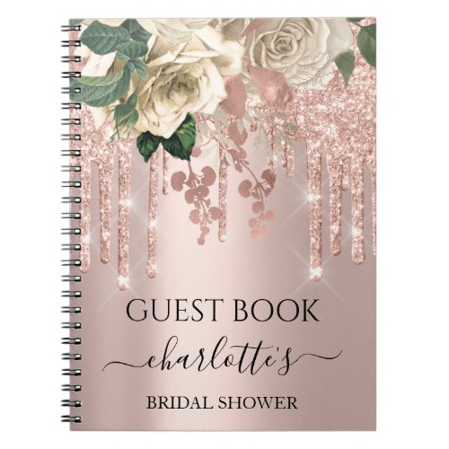 Guest Book Bridal Shower Rose Green Glitter Drips