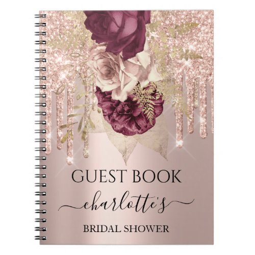 Guest Book Bridal Shower Rose Marsala Roses Drips 
