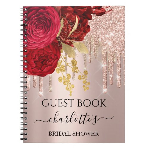 Guest Book Bridal Shower Rose Pink Red Drips