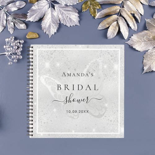 Guest book bridal shower silver butterfly glitter