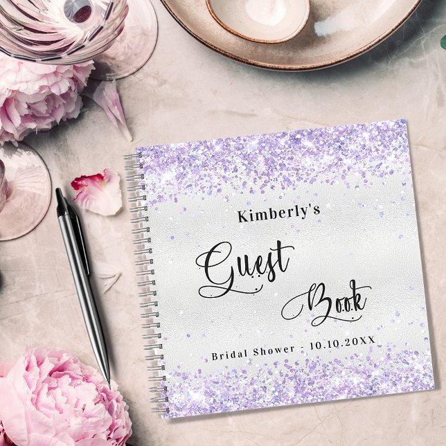 Guest book bridal shower silver violet glitter (Creator Uploaded)