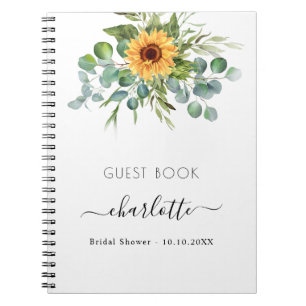 Guest book bridal shower sunflowers eucalyptus