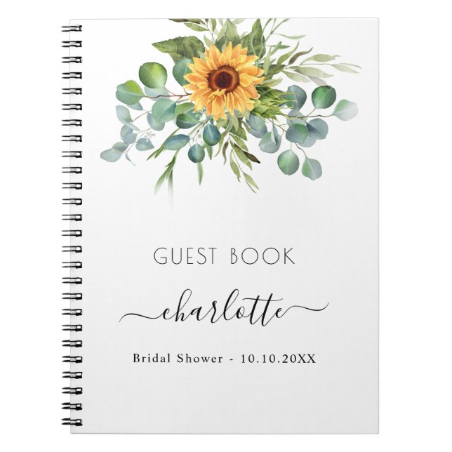 Guest book bridal shower sunflowers eucalyptus  (Front)