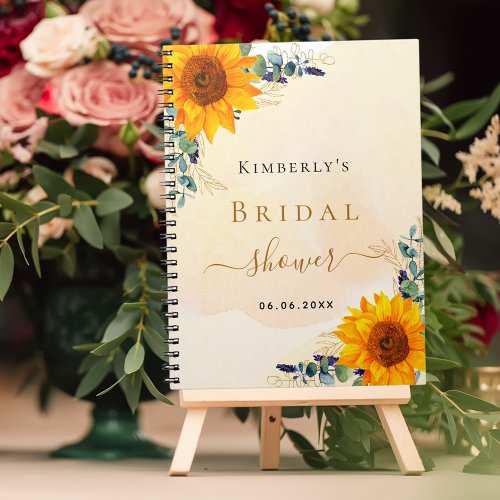 Guest book bridal shower sunflowers eucalyptus