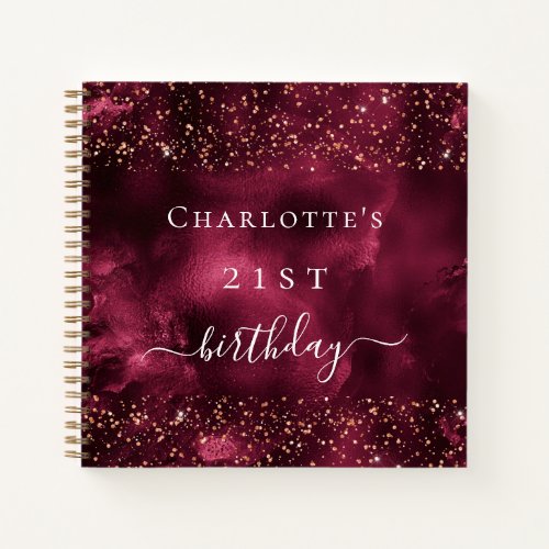 Guest book burgundy rose gold glitter birthday