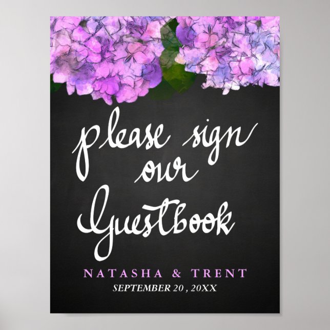 Guest Book Chalkboard Wedding Hydrangea Floral (Front)