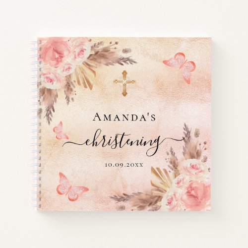 Guest book christening pampas blush girl butterfly