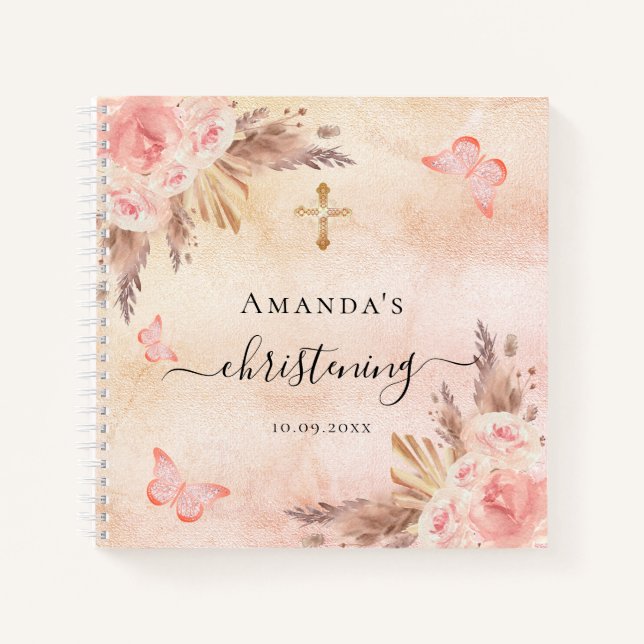 Guest book christening pampas blush girl butterfly (Front)
