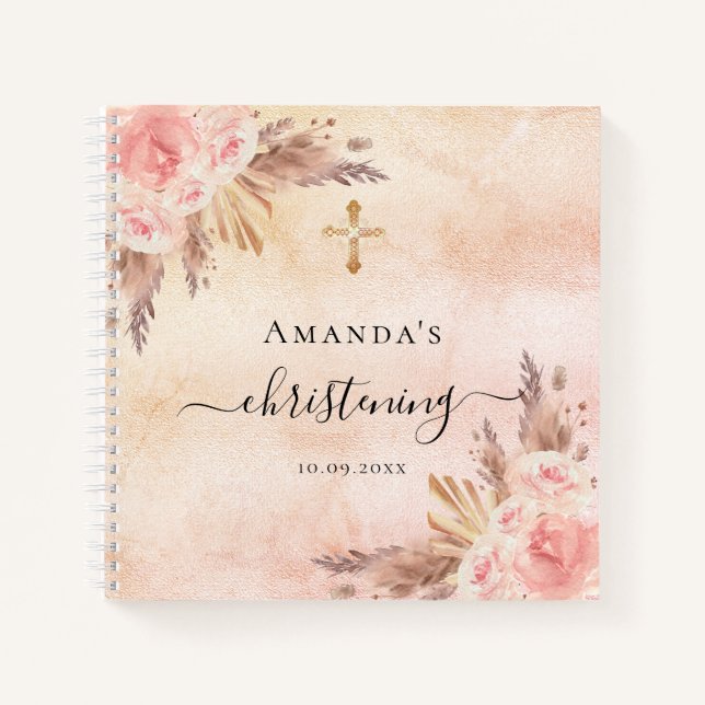 Guest book christening pampas grass blush girl (Front)