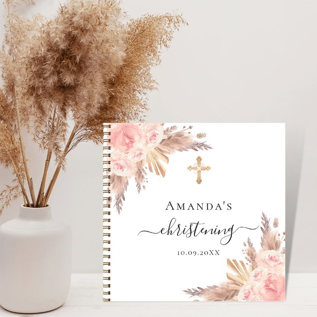 Guest book christening pampas grass rose blush (Creator Uploaded)