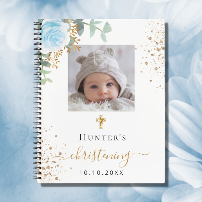 Guest book christening photo blue floral boy (Creator Uploaded)