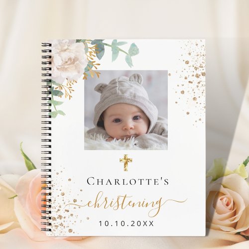 Guest book christening photo floral boy girl