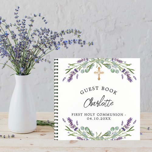 Guest book Communion lavender violet eucalyptus