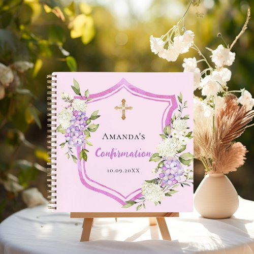 Guest book Confirmation crest pink flowers