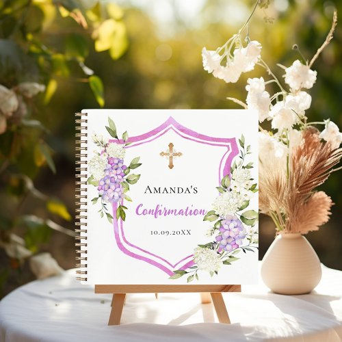 Guest book Confirmation crest pink purple flowers