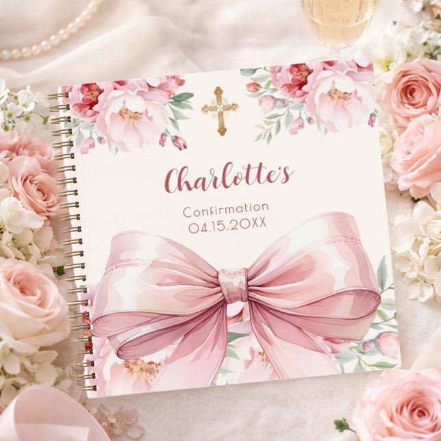 Guest book Confirmation pink bow cream florals (Creator Uploaded)