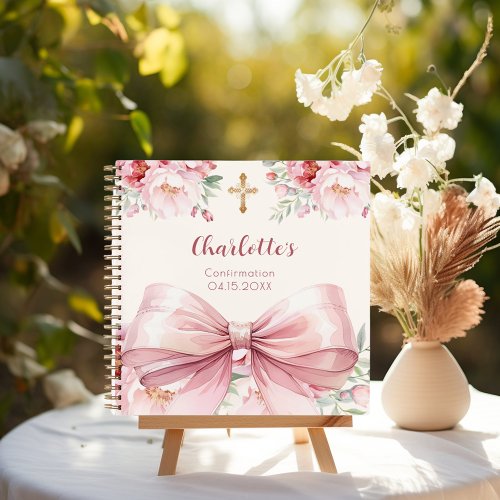 Guest book Confirmation pink bow cream florals