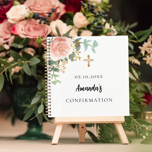 Guest book confirmation pink floral greenery