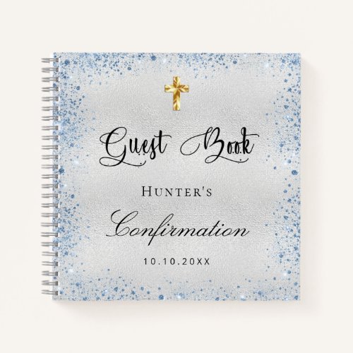 Guest book confirmation silver blue boy name