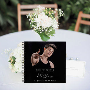 Guest book custom photo black white birthday