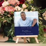 Guest book custom photo navy blue birthday<br><div class="desc">A classic navy blue background.  Personalize and add a photo,  name,  age.</div>