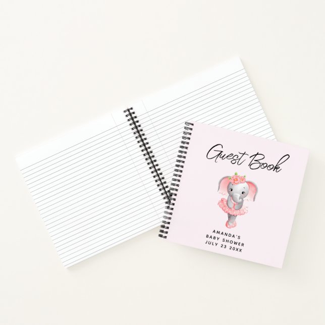 Guest Book Cute Pink & Gray Elephant Ballerina (Inside)
