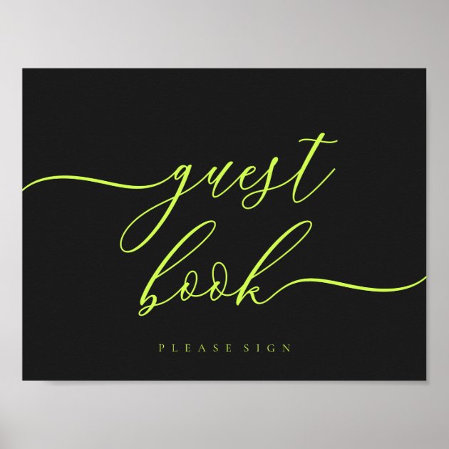 Guest Book Cyber Lime Jet Black Simple Signature