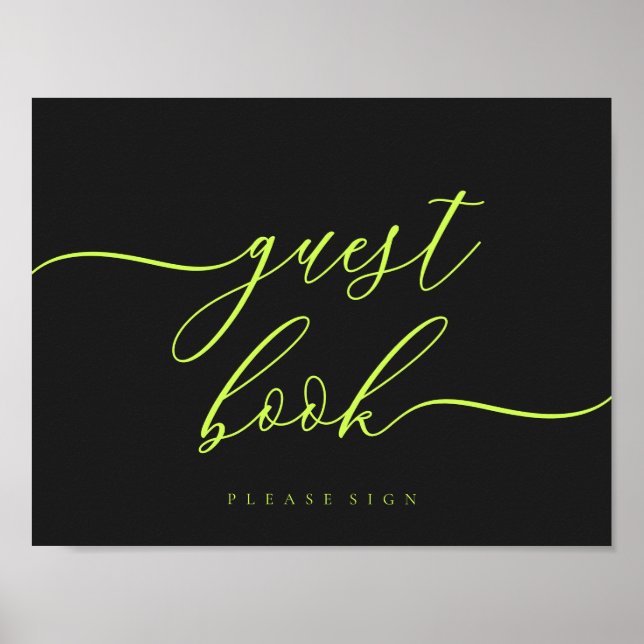 Guest Book Cyber Lime Jet Black Simple Signature (Front)