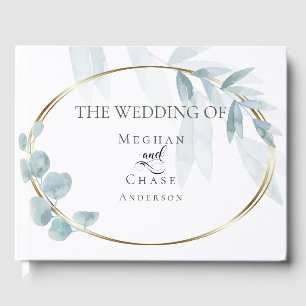 Guest Book Dusty Blue Watercolor Eucalyptus