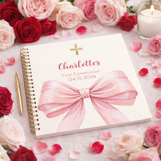 Guest book First Communion blush pink bow cream (Creator Uploaded)