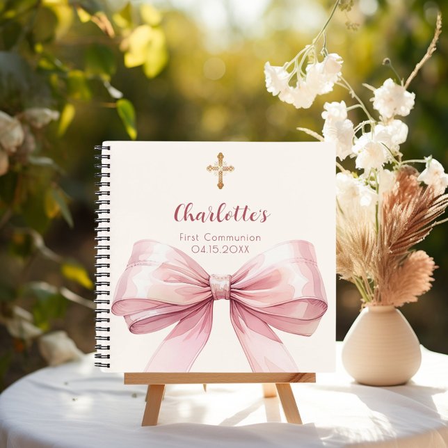 Guest book First Communion blush pink bow cream (Creator Uploaded)