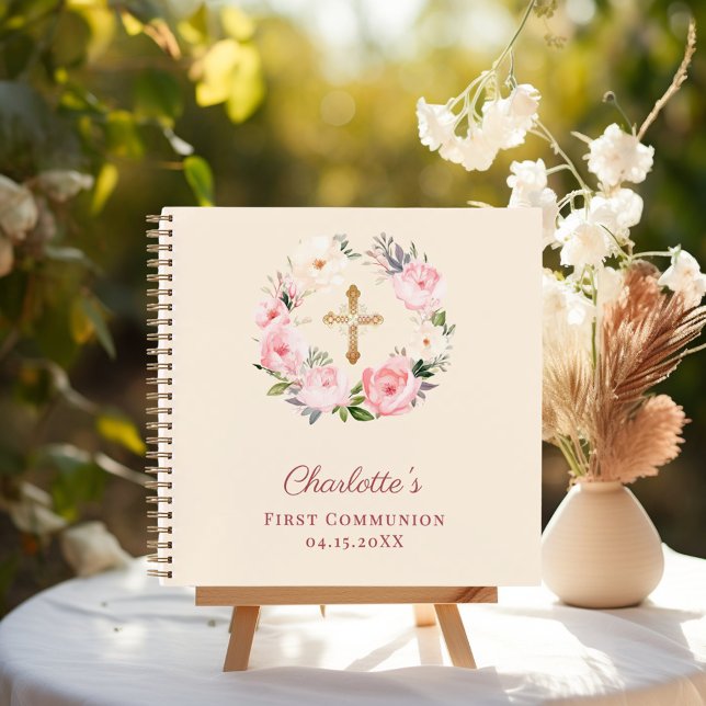 Guest book First Communion ivory blush pink floral (Creator Uploaded)