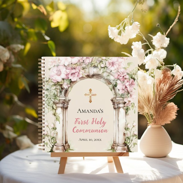 Guest book First Communion pink florals arch (Creator Uploaded)