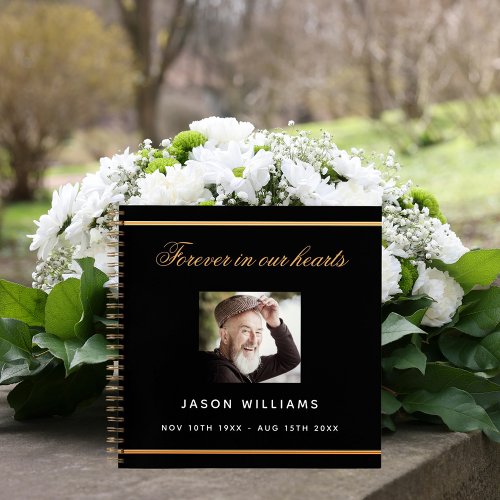 Guest book funeral memorial black gold photo