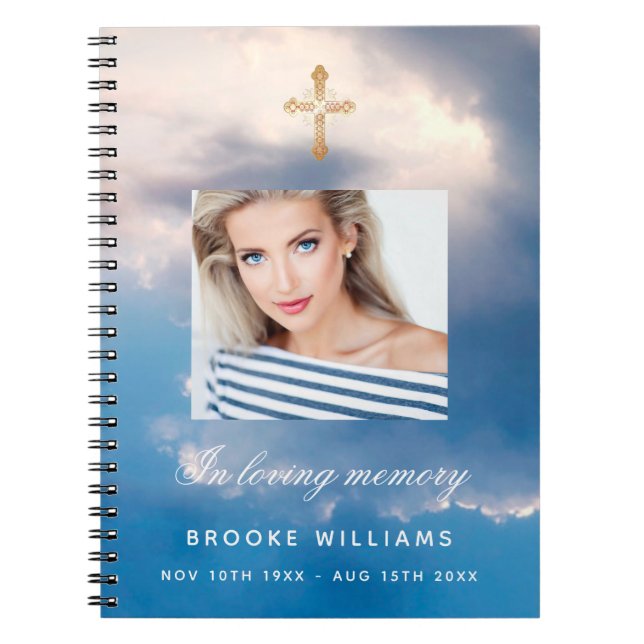 Guest book funeral memorial blue sky photo (Front)