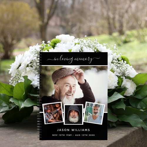 Guest book funeral photo collage black memorial