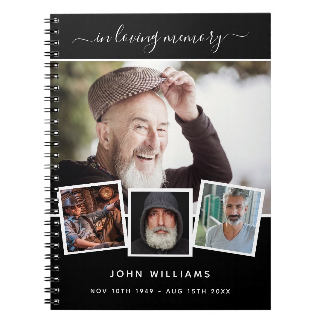 Guest book funeral photo collage black memorial Zazzle