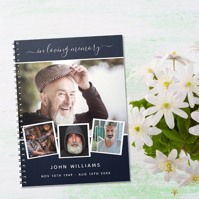 Guest book funeral photo collage blue memorial (Creator Uploaded)