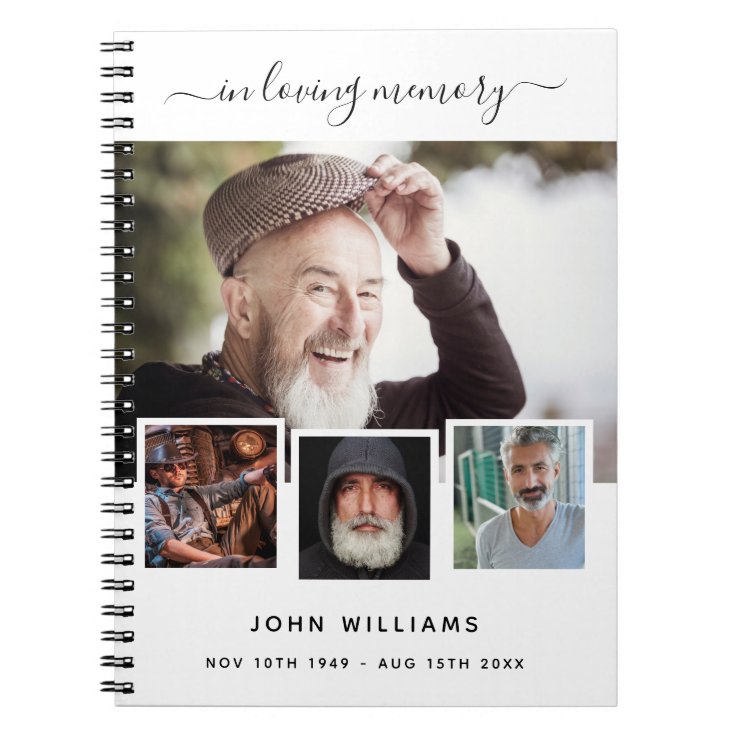 Guest book funeral photo collage white memorial Zazzle