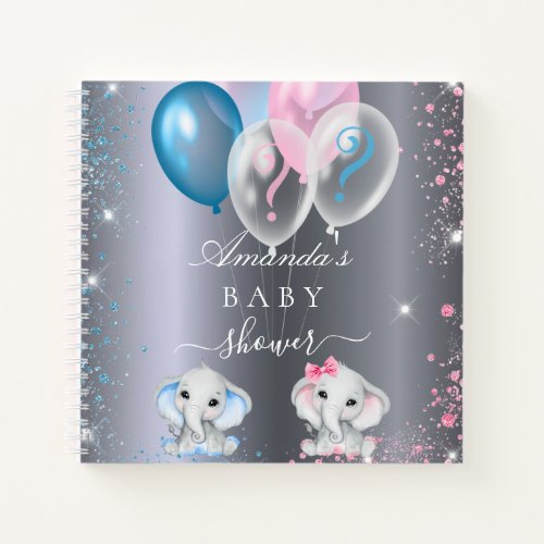 Guest book gender reveal party elephants silver