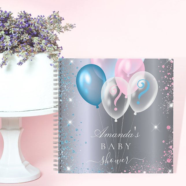Guest book gender reveal silver pink blue balloons (Creator Uploaded)