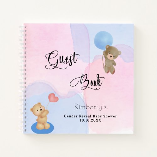 Guest book gender reveal teddy bear blue pink