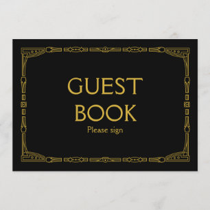 "Guest Book" Gold Art Deco Style Wedding Sign Invitation
