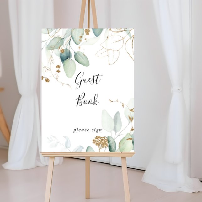 Guest Book Gold Eucalyptus Calligraphy Sign (Creator Uploaded)