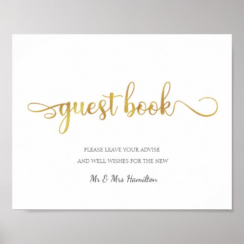 Guest Book gold faux foil simple Wedding Sign