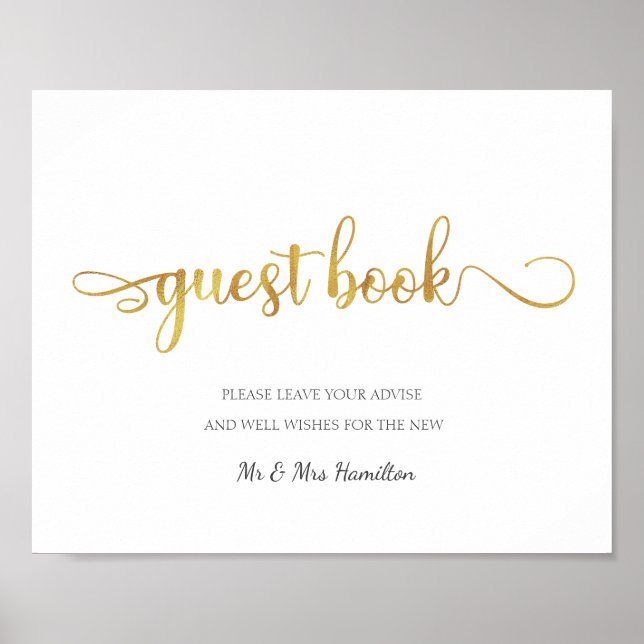 "Guest Book" gold faux foil simple Wedding Sign (Front)