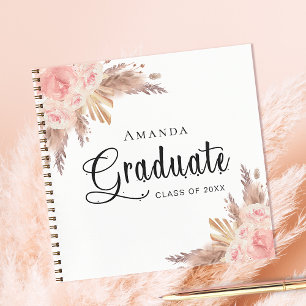Guest book graduate pampas grass blush rose gold