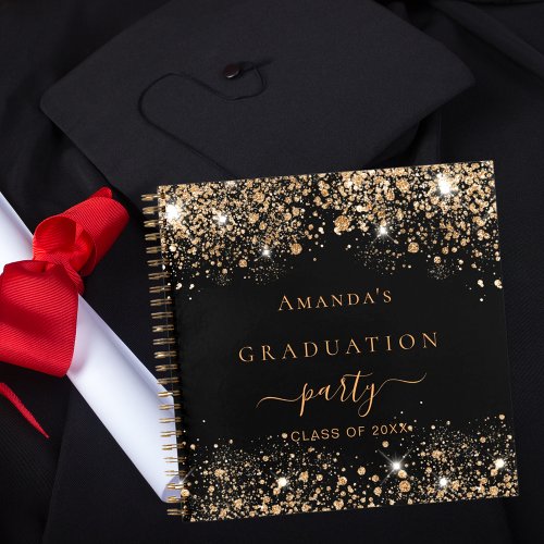 Guest book graduation black gold glitter 2024