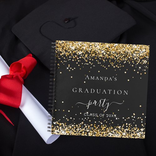 Guest book graduation black gold glitter 2024